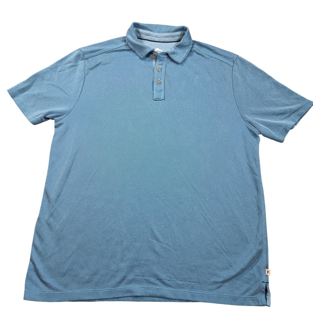 Tommy‎ Bahama Polo Shirt Mens Medium Blue TENCEL Modal Knit Short Sleeve Golf